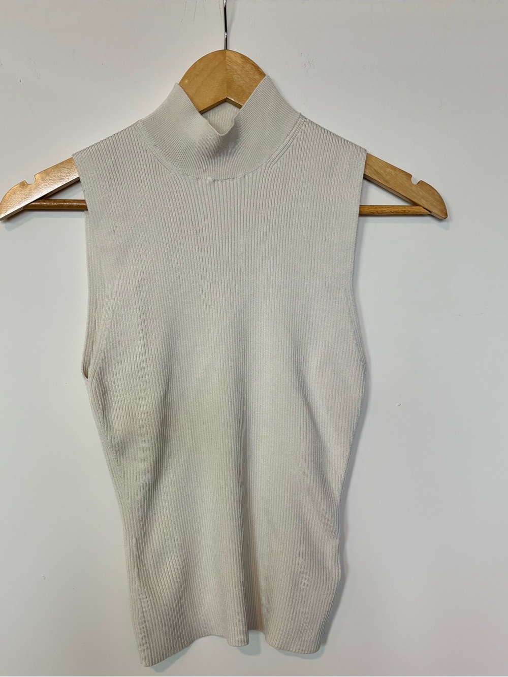 Express Cream Ribbed Mock Neck Tank